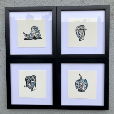 Dale Flattum, Library Drawing Set I, 2019 - four watercolor and India ink drawings on museum board